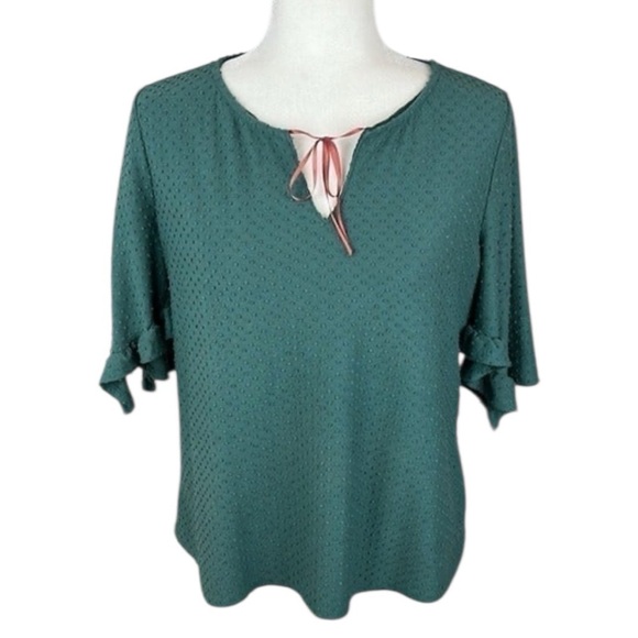 Anthropologie W5 Green Short Sleeve Blouse Size Large - Picture 1 of 9